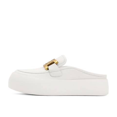 百丽休闲小白鞋女2021夏新牛皮穆勒鞋厚底懒人面包鞋B0366BH1