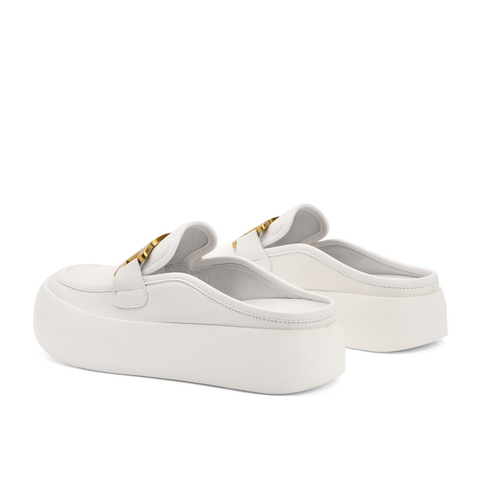 百丽休闲小白鞋女2021夏新牛皮穆勒鞋厚底懒人面包鞋B0366BH1