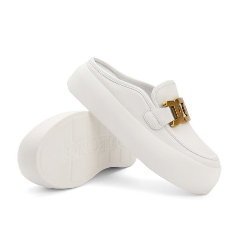 百丽休闲小白鞋女2021夏新牛皮穆勒鞋厚底懒人面包鞋B0366BH1