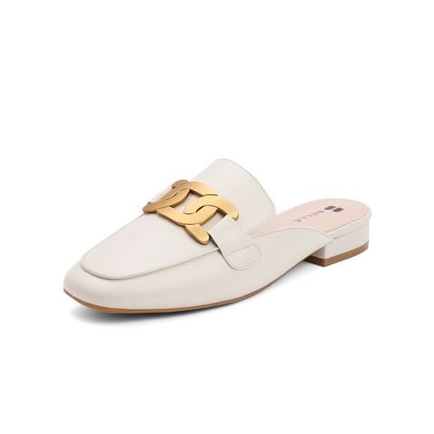 百丽2021夏新时尚休闲牛皮革穆勒鞋包头半拖鞋外穿B0354BH1