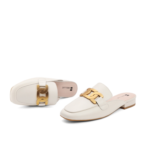 百丽2021夏新时尚休闲牛皮革穆勒鞋包头半拖鞋外穿B0354BH1