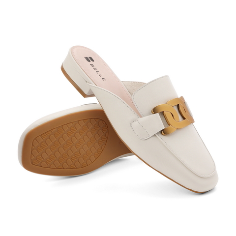 百丽2021夏新时尚休闲牛皮革穆勒鞋包头半拖鞋外穿B0354BH1