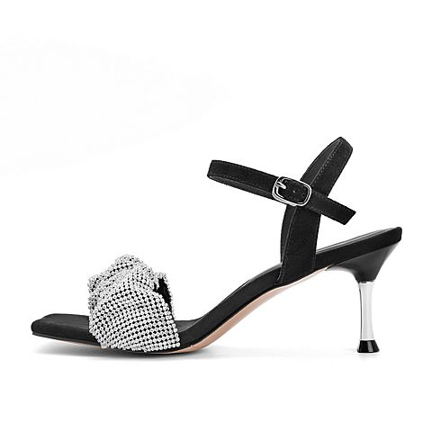 百丽优雅高跟鞋女2021商场同款闪钻一字带凉鞋B0356BL1