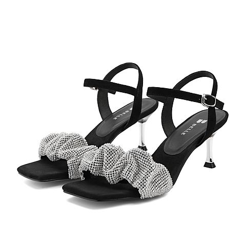 百丽优雅高跟鞋女2021商场同款闪钻一字带凉鞋B0356BL1