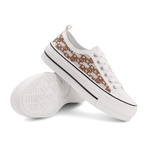 百丽时尚帆布鞋女2021秋新复古老花气质厚底休闲鞋B0503CM1