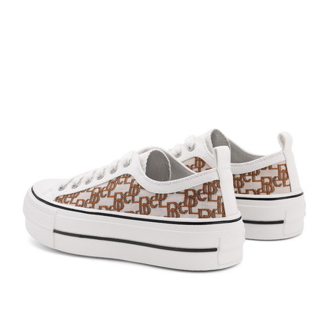 百丽时尚帆布鞋女2021秋新复古老花气质厚底休闲鞋B0503CM1