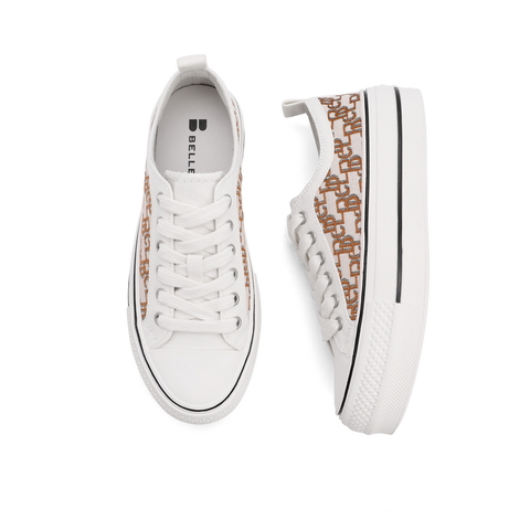 百丽时尚帆布鞋女2021秋新复古老花气质厚底休闲鞋B0503CM1