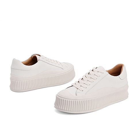 百丽厚底板鞋女2021秋新商场同款潮流饼干底休闲鞋W7X1DCM1