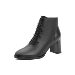 百丽复古时装靴女2021冬新款商场同款羊皮革粗跟短靴W9B2DDD1