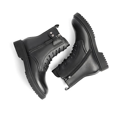 百丽马丁靴女2021冬新款商场同款牛皮革厚底时尚短靴子W9D2DDD1