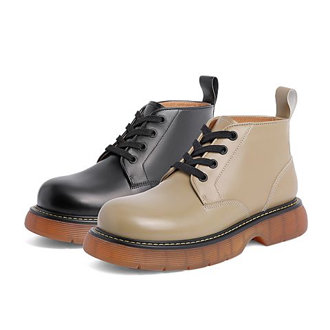 百丽马丁靴女2021秋新款商场同款牛皮革英伦风短靴子W7L1DCD1