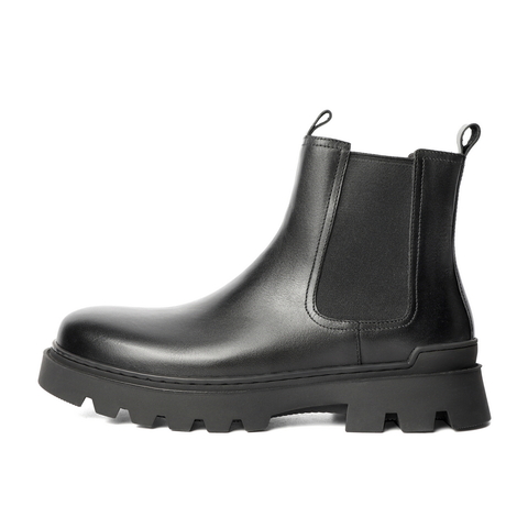 百丽休闲切尔西靴男2021冬新牛皮革厚底户外潮流高帮靴A0568DD1