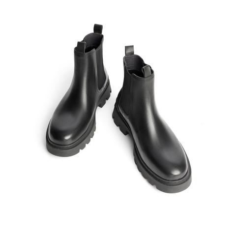 百丽休闲切尔西靴男2021冬新牛皮革厚底户外潮流高帮靴A0568DD1