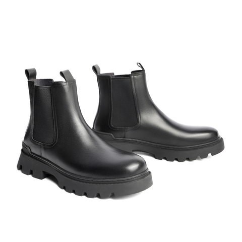 百丽休闲切尔西靴男2021冬新牛皮革厚底户外潮流高帮靴A0568DD1