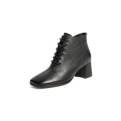 百丽时装靴女2021冬新款商场同款羊皮革压花短靴加绒X2M1DDD1