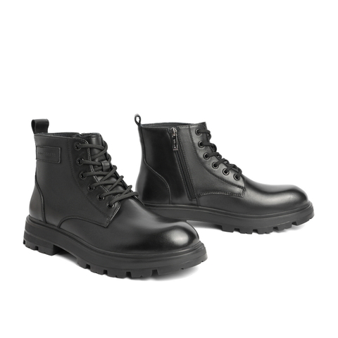 百丽时尚马丁靴男2021冬新牛皮革潮流高帮休闲短靴A0594DD1