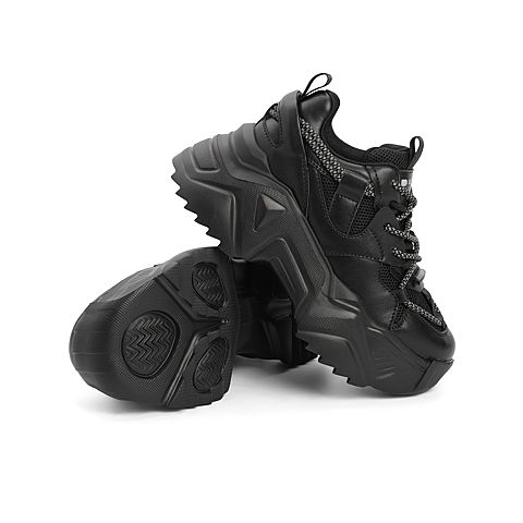 百丽老爹鞋女2021秋新款拼接厚底潮酷运动风休闲鞋B0634CM1