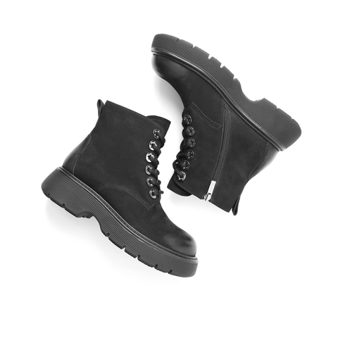百丽复古马丁靴女2021冬新商场同款牛皮革个性皮靴加绒X3J1DDD1