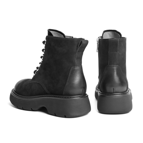百丽复古马丁靴女2021冬新商场同款牛皮革个性皮靴加绒X3J1DDD1