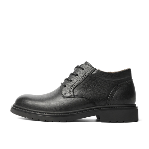 百丽商务正装男靴2021冬新商场同款牛皮革压花短靴加绒D2G43DD1