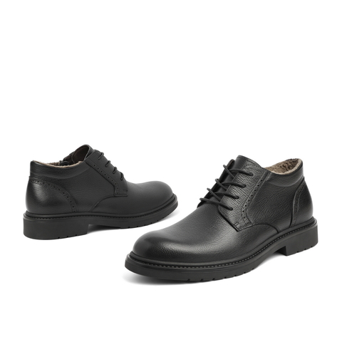 百丽商务正装男靴2021冬新商场同款牛皮革压花短靴加绒D2G43DD1