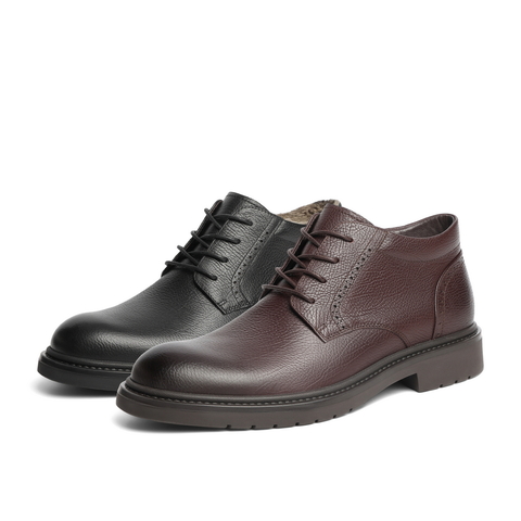 百丽商务正装男靴2021冬新商场同款牛皮革压花短靴加绒D2G43DD1