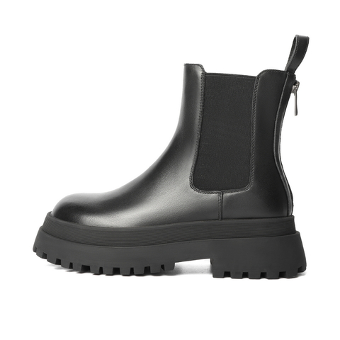 百丽切尔西靴女2021冬新款商场同款英伦厚底短靴加绒X2G2DDD1