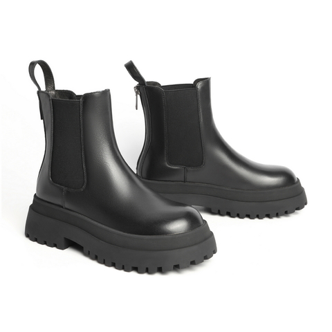 百丽切尔西靴女2021冬新款商场同款英伦厚底短靴加绒X2G2DDD1