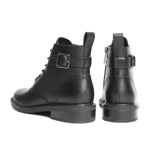 百丽时尚马丁靴女2021冬新商场同款牛皮革英伦风短靴加绒3QF46DD1