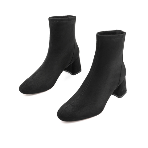 百丽粗跟短靴女2021冬新商场同款弹力瘦瘦靴袜靴加绒X1W1DDD1