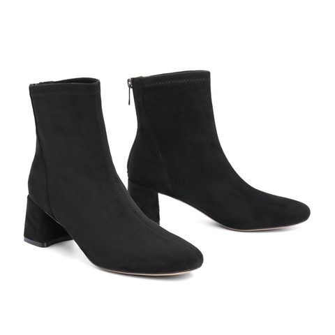 百丽粗跟短靴女2021冬新商场同款弹力瘦瘦靴袜靴加绒X1W1DDD1