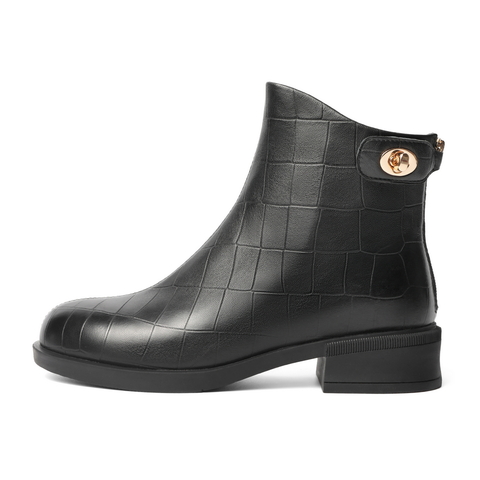 百丽时装靴女2021新冬商场同款羊皮革厚底短皮靴加绒X3R1DDD1