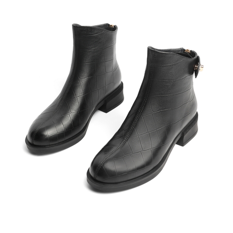 百丽时装靴女2021新冬商场同款羊皮革厚底短皮靴加绒X3R1DDD1