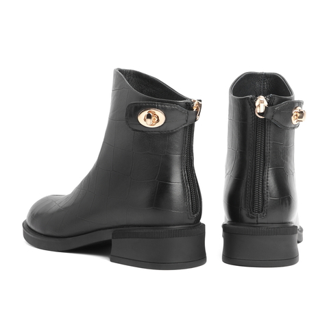 百丽时装靴女2021新冬商场同款羊皮革厚底短皮靴加绒X3R1DDD1