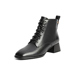 百丽时装靴女2021冬新款商场同款牛皮革复古粗跟短靴X1M1DDD1