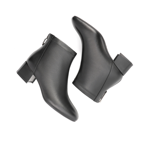 百丽粗跟时装靴女2021冬新商场同款牛皮革时尚通勤短靴X1N1DDD1