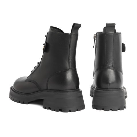 百丽马丁靴女2021冬新款商场同款牛皮革机车短靴加绒X1R1DDD1