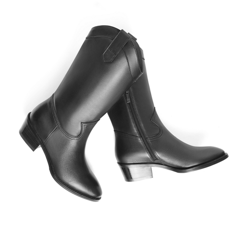 百丽复古时装靴女2021冬新商场同款牛皮革西部牛仔靴3QB62DS1