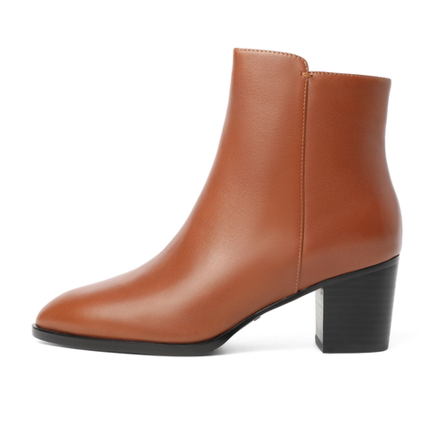 百丽尖头时装靴女2021冬新商场同款牛皮革短靴加绒X1J1DDD1