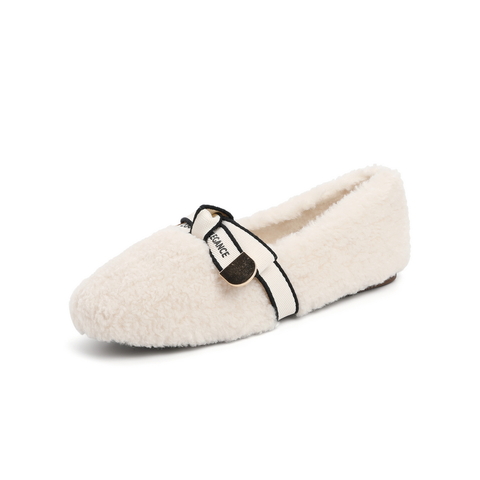 百丽毛绒单鞋女2021冬新商场同款蝴蝶结浅口毛毛鞋加绒X4E1DCA1