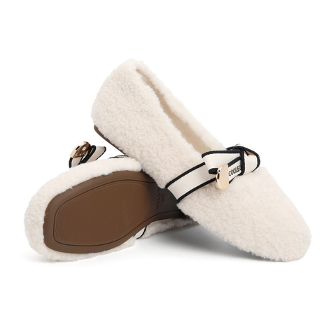 百丽毛绒单鞋女2021冬新商场同款蝴蝶结浅口毛毛鞋加绒X4E1DCA1