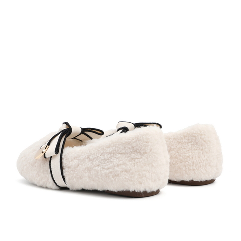 百丽毛绒单鞋女2021冬新商场同款蝴蝶结浅口毛毛鞋加绒X4E1DCA1