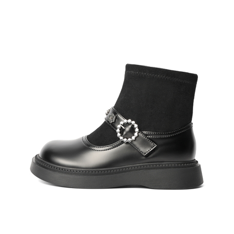 百丽童鞋2021新冬商场同款金属扣套袜玛丽珍鞋时尚袜靴8996DDD1