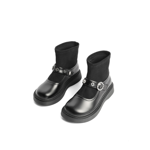 百丽童鞋2021新冬商场同款金属扣套袜玛丽珍鞋时尚袜靴8996DDD1