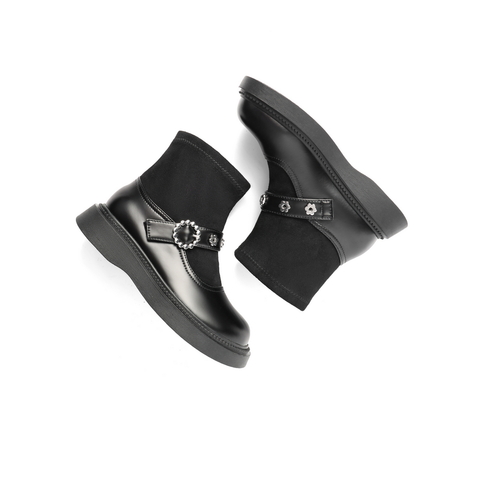 百丽童鞋2021新冬商场同款金属扣套袜玛丽珍鞋时尚袜靴8996DDD1