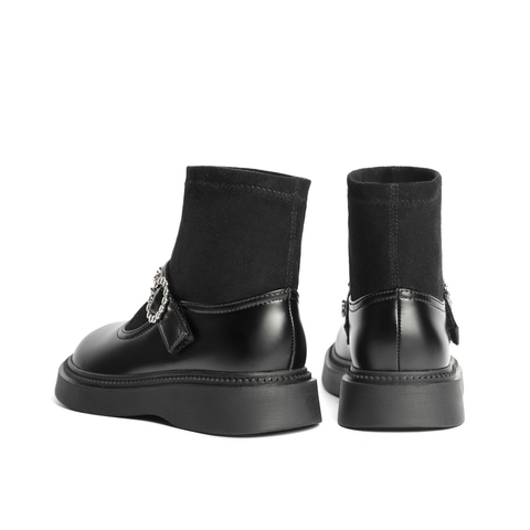 百丽童鞋2021新冬商场同款金属扣套袜玛丽珍鞋时尚袜靴8996DDD1