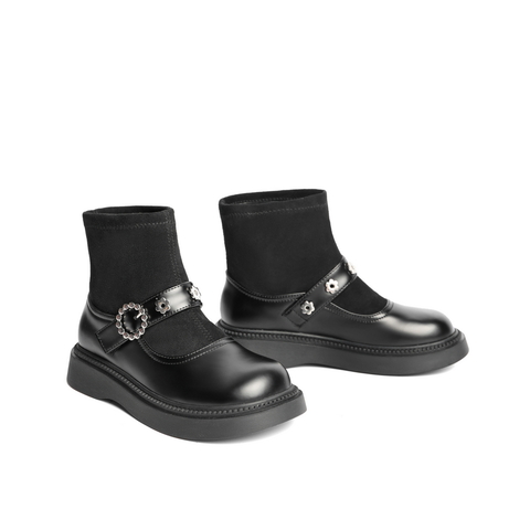 百丽童鞋2021新冬商场同款金属扣套袜玛丽珍鞋时尚袜靴8996DDD1