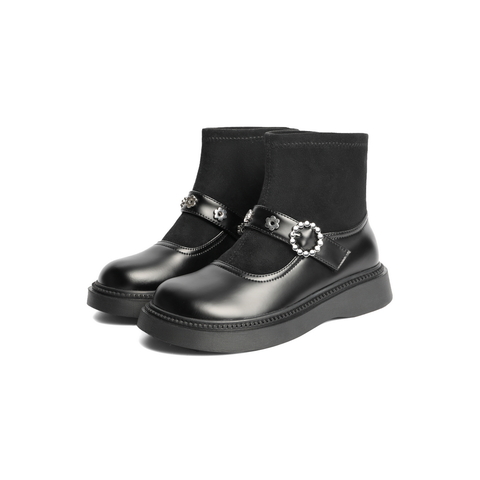 百丽童鞋2021新冬商场同款金属扣套袜玛丽珍鞋时尚袜靴8996DDD1