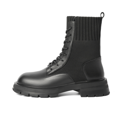 百丽弹力靴女2021冬新款商场同款拼接潮流舒适厚底短靴X3T1DDZ1