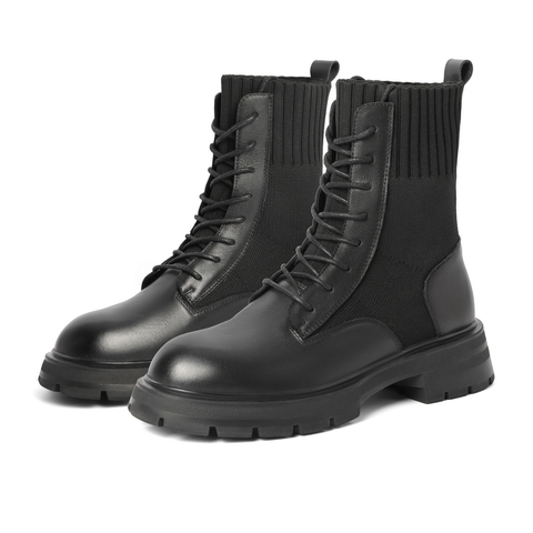 百丽弹力靴女2021冬新款商场同款拼接潮流舒适厚底短靴X3T1DDZ1